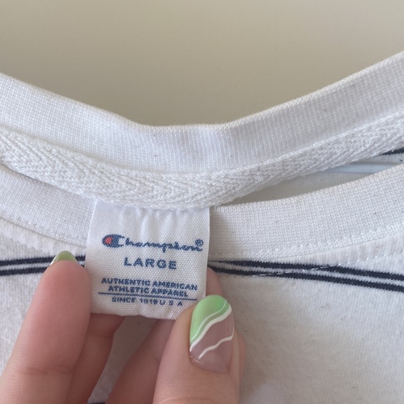 Champion Small Logo Striped T-Shirt in White - Picture 3 of 6